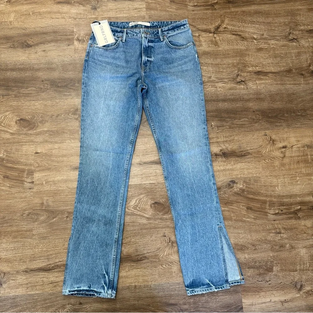 GRLFRND Hailey Low Rise Slim Boot Light Vintage Wash Split Hem Flare Jeans Sz 28